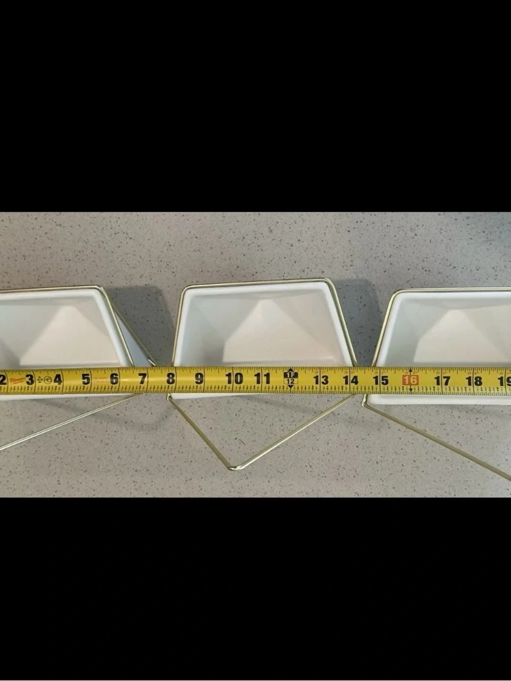 One Geometric Hanging Planter with Gold Frame and White Ceramic Pot
